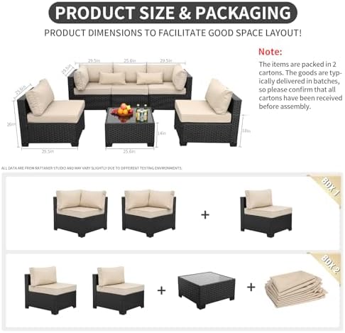 6-Piece Wicker Outdoor Patio Furniture Set | Khaki All-Weather Resistant for Patio, Garden & Porch