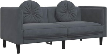 Dark Gray Velvet 2-Seater Sofa with Cushions, Small Loveseat with Thick Padded Seat and Armrests, Modern Couch with