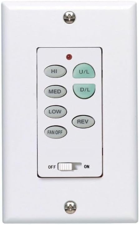 Universal Ceiling Fan Wall Control with Reverse - 3-Speed, Up/Down Light Dimming, Button Control