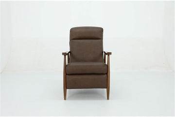 Leather Push Thru The Arms Recliner, Oasis Walnut Finish, Top Grain Leather Upholstery, Rustic Brown Exposed Wood