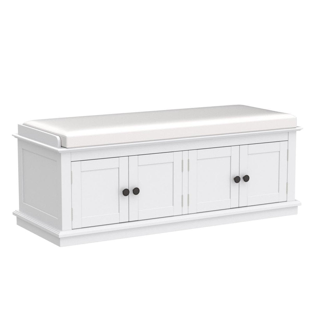 Farmhouse Storage Bench, Wood Storage Benches with Adjustable Shelves, Shoe Bench with Storage and Removable Cushion