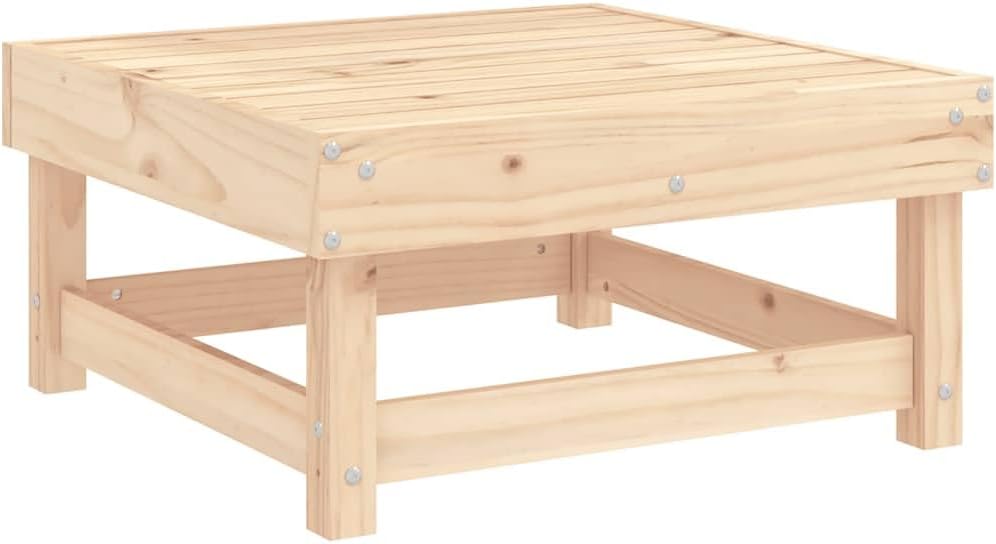 Outdoor Patio Footstool with Thick Beige Cushion, Solid Pine Wood Garden Ottoman, Modular Deck Foot Rest for