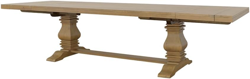 Florence - Pine Wood - Farmhouse Rectangular Dining Table with 2 Removable Leaves and Double Pedestal Base - Dining