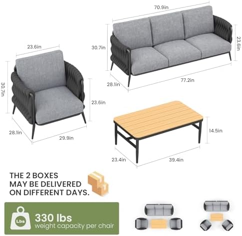 Outdoor Patio Furniture Set - Conversation | All-Weather Resistant with Thick Cushions for Patio, Garden & Porch