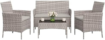 4-Piece PE Rattan Outdoor Patio Furniture Set - Conversation | All-Weather Resistant for Patio, Garden & Porch