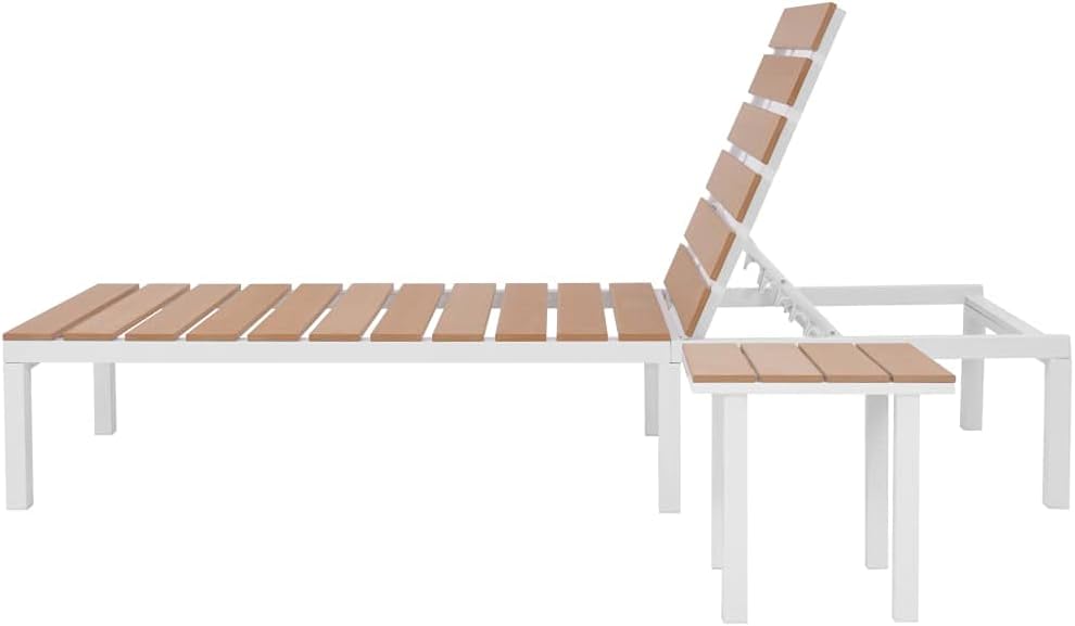 Sun Lounger Set of 2, Aluminum and WPC Outdoor Chaise Lounge with Adjustable Backrest, Modern Reclining Chair