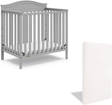 Mini Convertible Crib, Pebble Gray Finish, New Zealand Pine Wood, 41.49" H x 40.67" W x 26.1" D, Includes 2.50" Foam
