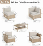 6-Piece Wicker Outdoor Patio Furniture Set | Beige All-Weather Resistant for Backyard, Garden & Porch