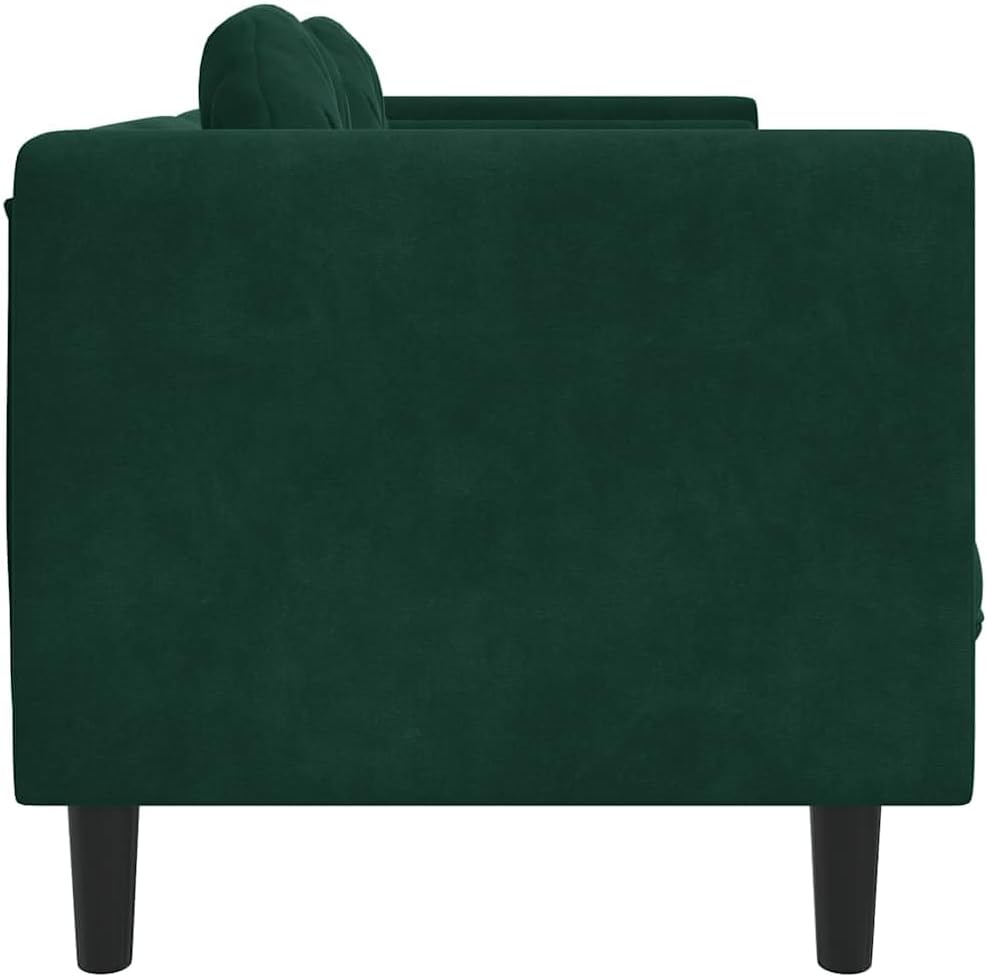 Velvet Loveseat 2-Seater Sofa Dark Green | Thickly Padded Seat, Armrests, Backrest, Round Pillows, Sturdy Legs