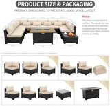 10-Piece Wicker Outdoor Patio Furniture Set | Khaki All-Weather Resistant for Patio, Garden & Porch