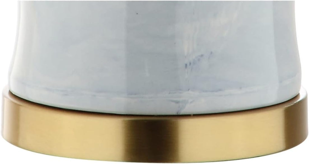 26" Blue and White Marble Ceramic Table Lamp, Traditional Ginger Jar Style with Brass Gold Base
