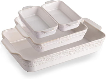 Casserole Dishes for Oven, Ceramic Bakeware Set of 4, Rectangular Dish with Handles, Lasagna Pans for Cooking