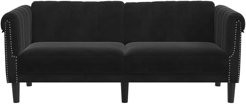 Black Velvet 2-Seater Sofa with Thick Padded Seat, Armrests and Backrest, Sturdy Legs for Stability, Modern Design