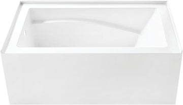 VTAM5432L22D 54-Inch Anti-Skid Acrylic 3-Wall Alcove Tub with Left Hand Drain, Glossy White
