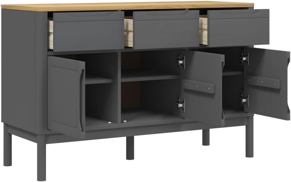 Gray Pine Wood Sideboard 44.9" Buffet Storage Cabinet | Modern gray wood accent chest with spacious top and wooden