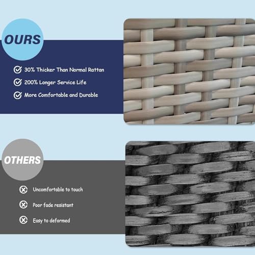 7-Piece PE Rattan Outdoor Patio Furniture Set - Dining | Grey with Thick Cushions for Backyard, Garden & Porch