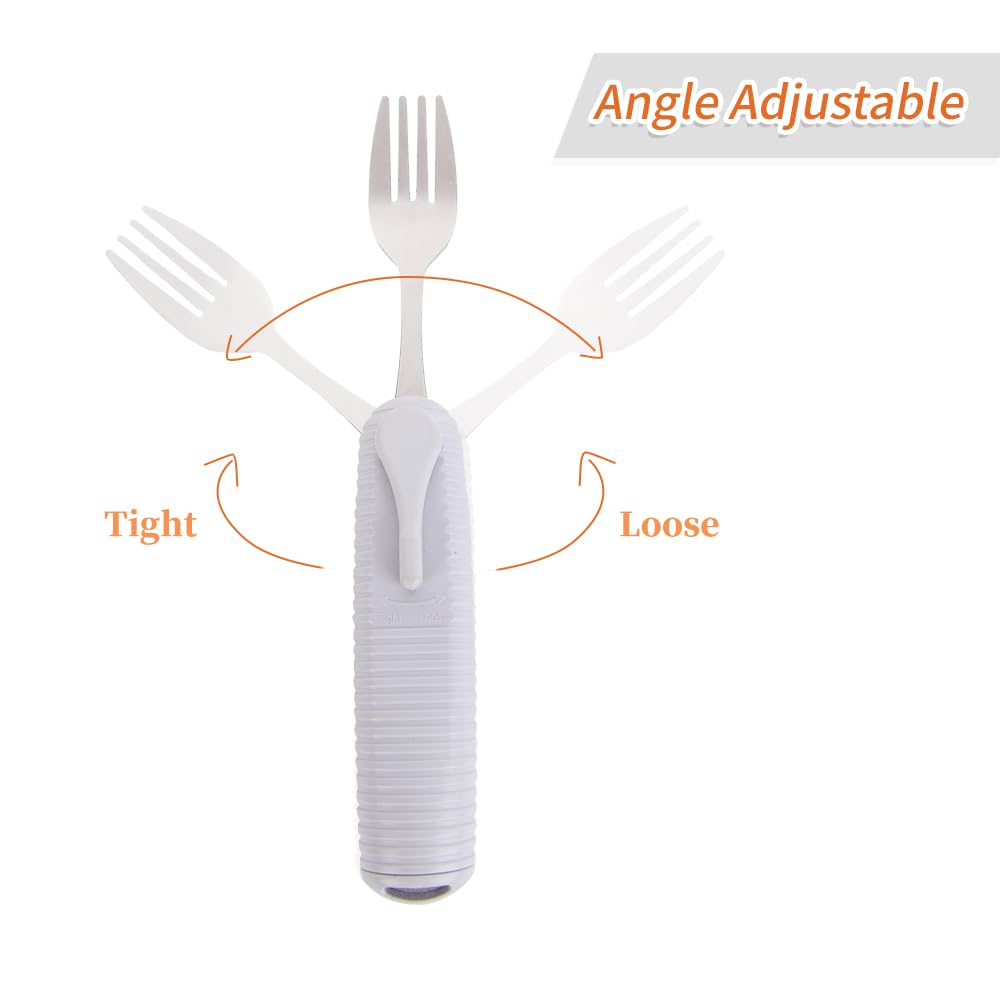 Adaptive Utensils Set, Angle Adjustable Arthritis Aid Silverware for Parkinsons, Hand Tremors, with Non-Slip Easy