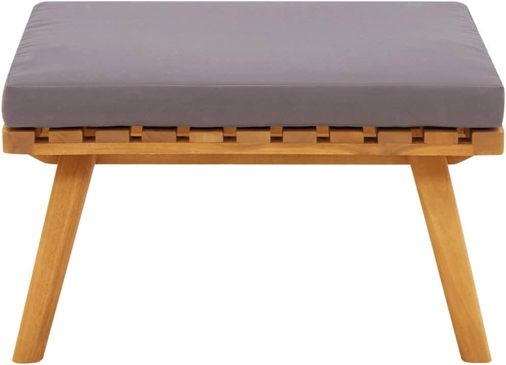 Outdoor Patio Footstool with Thickly Padded Cushion, 23.6x23.6 Inch Solid Acacia Wood Ottoman for Garden Deck