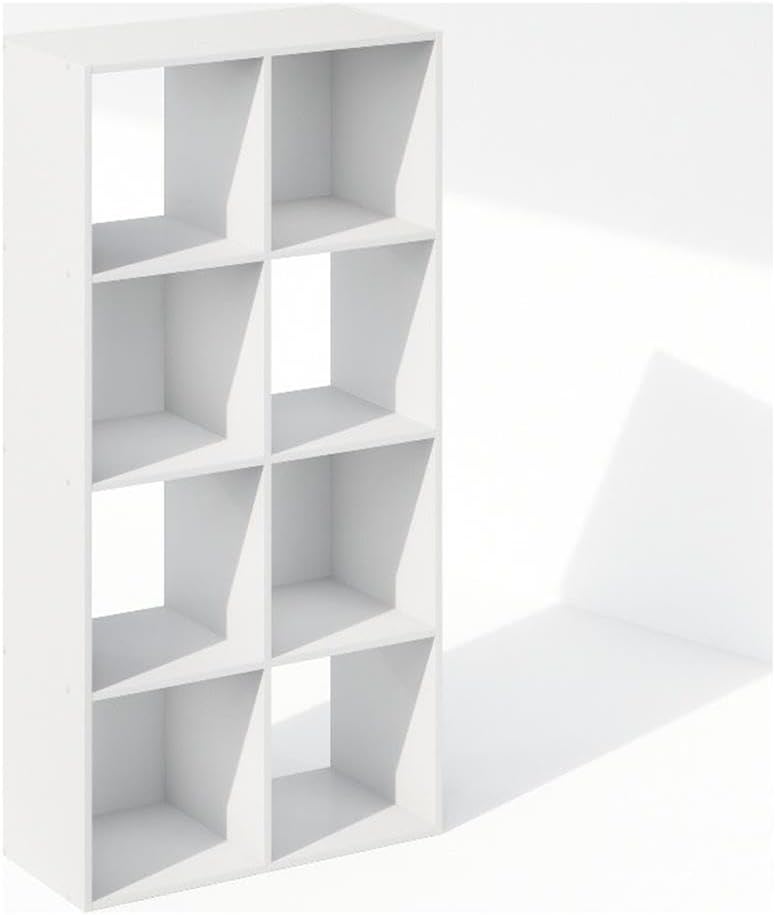 PELLI Book Shelf, 8-Cube Bookshelf, Horizontal Cube Storage Organizer Bookcase, 11.7 x 23.7 x 47, White