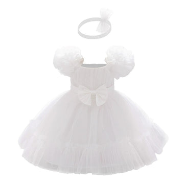Baby Girls' Flower Girl Dress Ball Gown with Headband for Wedding, Baptism, Christening, First Communion, Birthday