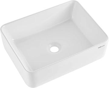 Rectangle Vessel Sink, 19" x 14.7" Countertop, White Ceramic Above Counter, Modern Style, Bright and Elegant, Well-Packaged for Bathroom