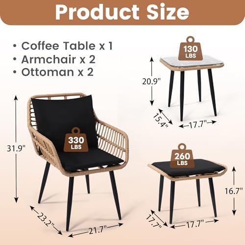 5-Piece Wicker Outdoor Patio Furniture Set - Bistro for Backyard, Garden & Porch