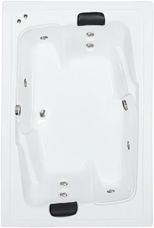 72 in. x 54 in. Acrylic Rectangular Drop-In Whirlpool Bathtub with Center Drain in White