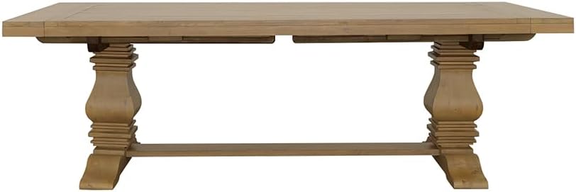 Florence - Pine Wood - Farmhouse Rectangular Dining Table with 2 Removable Leaves and Double Pedestal Base - Dining