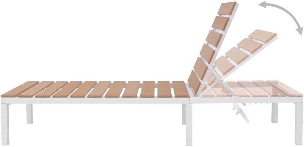 Sun Lounger Set of 2, Aluminum and WPC Outdoor Chaise Lounge with Adjustable Backrest, Modern Reclining Chair