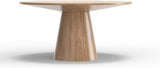 Brown Round Dining Table 59 Inches, Natural Finish with Tapered Pedestal Base, Solid Rubberwood Mindi Veneer, Seats