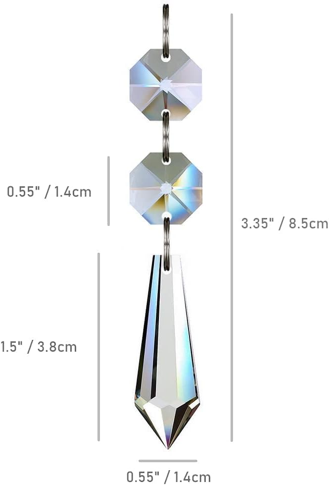 20pcs 38mm Chandelier Crystals Replacement Parts Prism Pendant - Clear Hanging Icicle Drop with Glass Octagon Beads