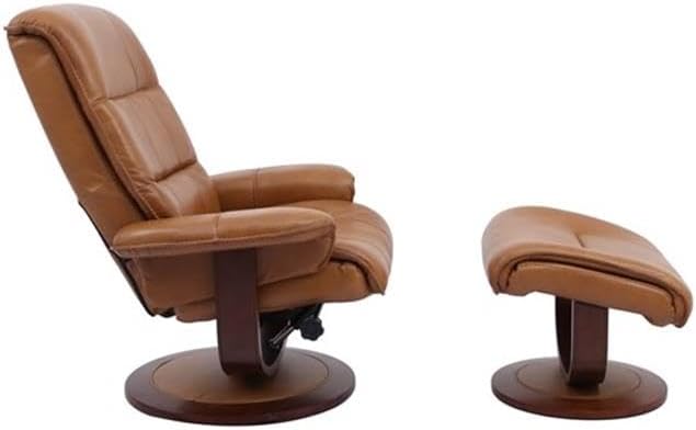 Modern Reclining Swivel Lounge Chair and Ottoman — Brown Leather