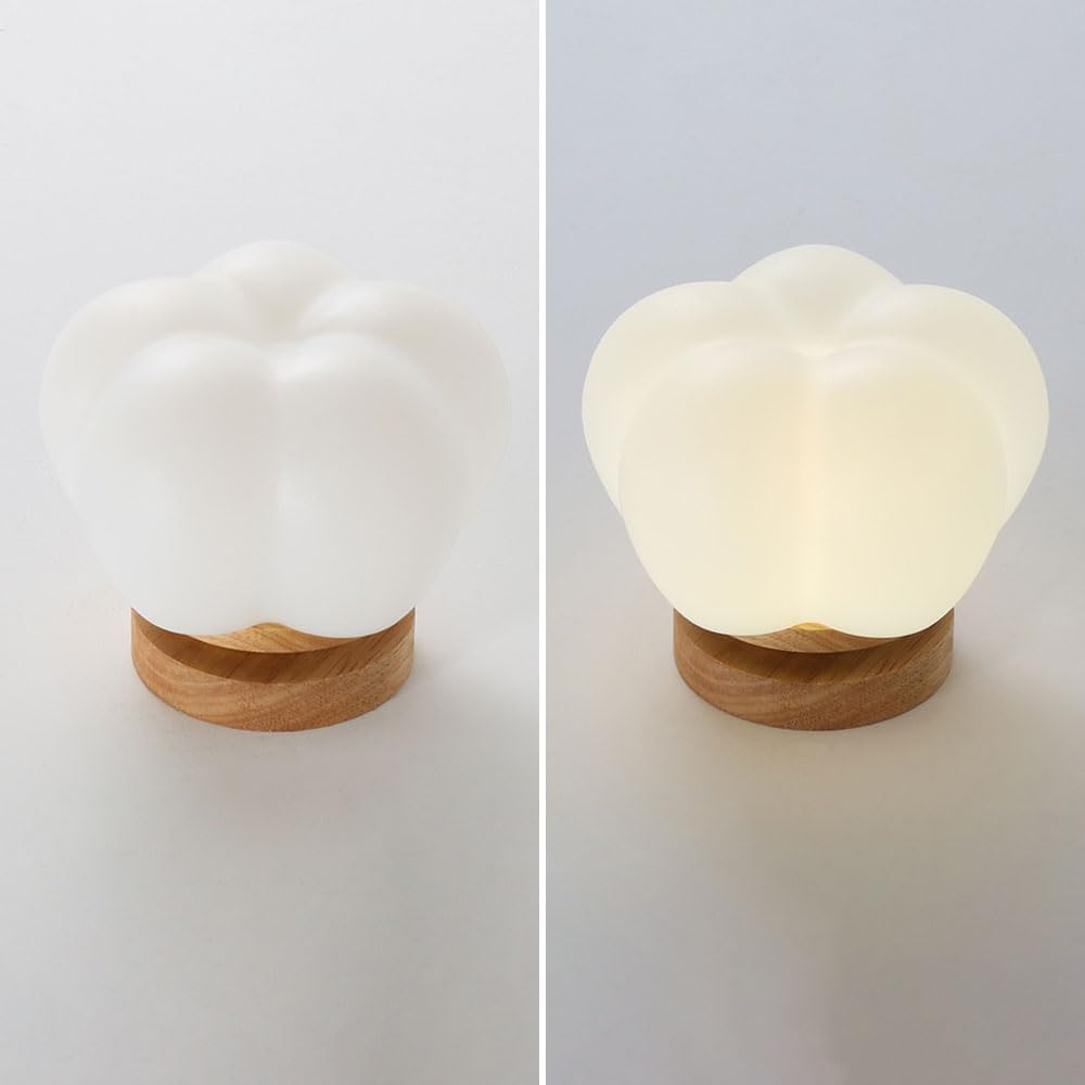 Nordic Cotton Flower Puffy Cloud Semi Flush Mount LED Ceiling Light Natural Solid Wood Base 3 Color Dimmable PE Shade