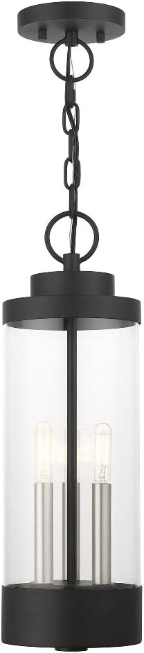 3 Lt Textured Black Outdoor Pendant Lantern