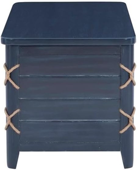 Modern Wood Rope Storage Chest, 38" L x 18" D x 18" H, Cedar Lined, Blue Finish, Paneled Design with Rope Trim