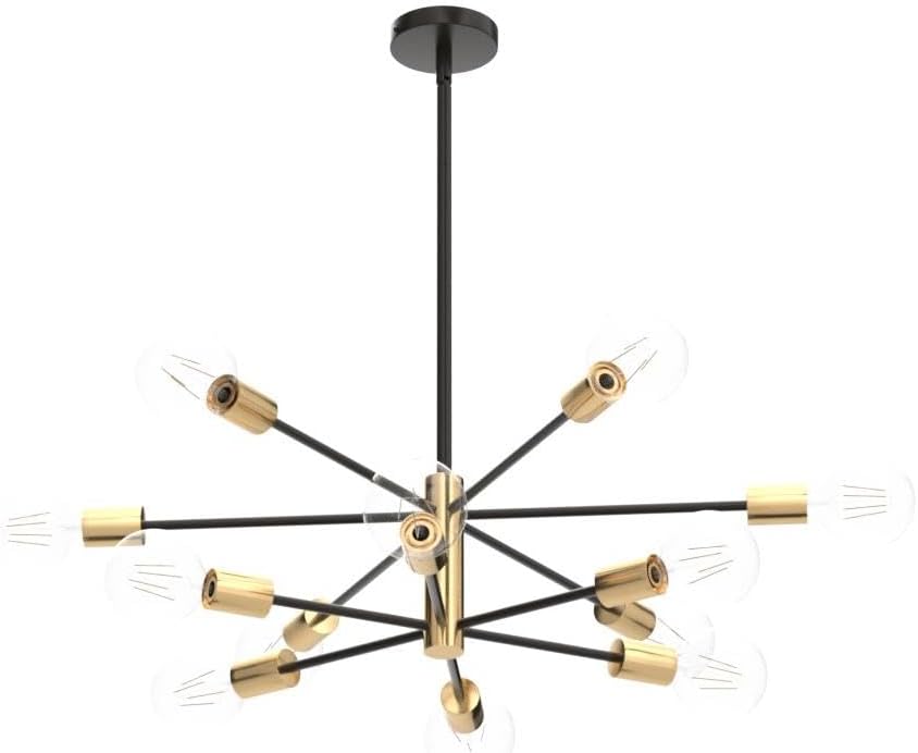 Modern Chandelier Ceiling Light Fixture - 33.4" 12-Light Gold and Black Sputnik Chandeliers, Height Adjustable