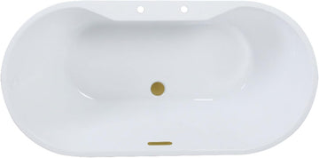 VT7DE552823C427 55" Acrylic Oval Double Ended Freestanding Tub with Drain, Glossy White/Brushed Brass