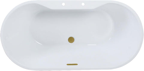 VT7DE552823C427 55" Acrylic Oval Double Ended Freestanding Tub with Drain, Glossy White/Brushed Brass