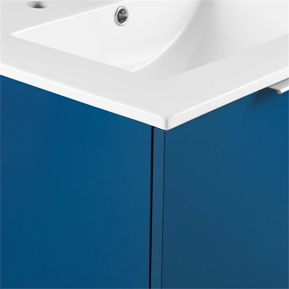 24" Wall-Mounted Bathroom Vanity, Modern Floating Cabinet in Navy and White