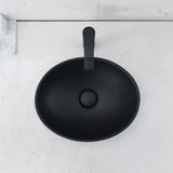 Oval Black Vessel Sink with Faucet and Drain Combo -Bokaiya 16x13 Ceramic Bathroom Sink Above Counter Vessel Oval
