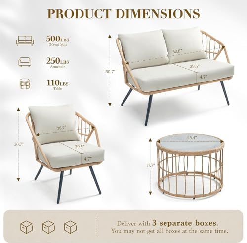 4-Piece PE Rattan Outdoor Patio Furniture Set | Beige with Thick Cushions for Backyard, Garden & Porch
