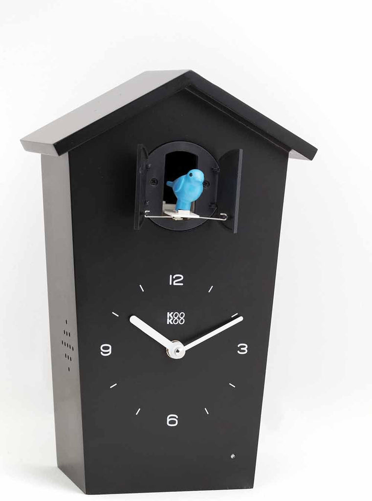 Birdhouse Black, Modern Design Cuckoo Clock with 12 Natural Bird Voices or Cuckoo Call