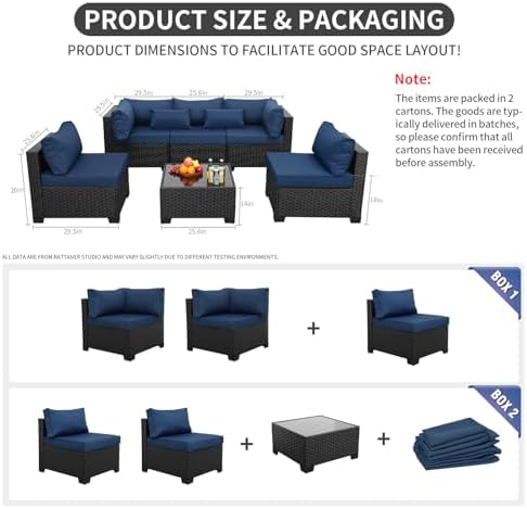 6-Piece Wicker Outdoor Patio Furniture Set | Navy Blue All-Weather Resistant for Patio, Garden & Porch