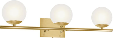 Brushed Brass Bathroom Vanity Light fixtures,24'' 3 Lights Modern Globe Glass Shade Wall Sconce for Over Mirror, Damp