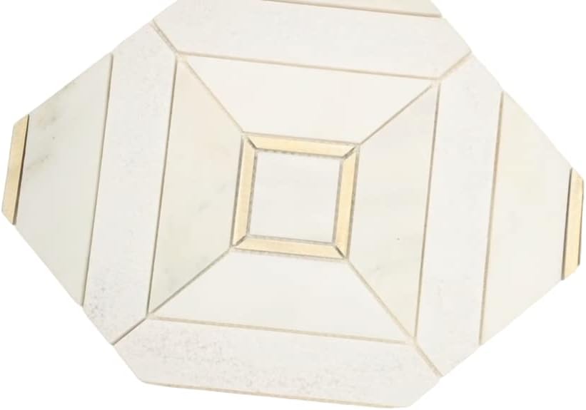 Veneto White with Yellow Gold Marble Stone Multi Surface and Metal Wall Mosaic Tile Walls, Kitchen Backsplashes