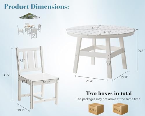 5-Piece HDPE Outdoor Patio Furniture Set - Dining | White All-Weather Resistant for Backyard, Garden & Porch