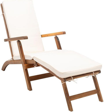Outdoor Palmdale Chaise Lounge Chair - Brown & Beige - Solid Wood with Cushion - Deck-Chair Design - Ideal, 21.9"W