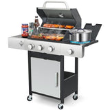 3-Burner Propane Gas Grill with Side Burner, 39,000 BTU Stainless Steel BBQ Grill with Cast Iron Grates, 369 Sq. In. Cooking Area