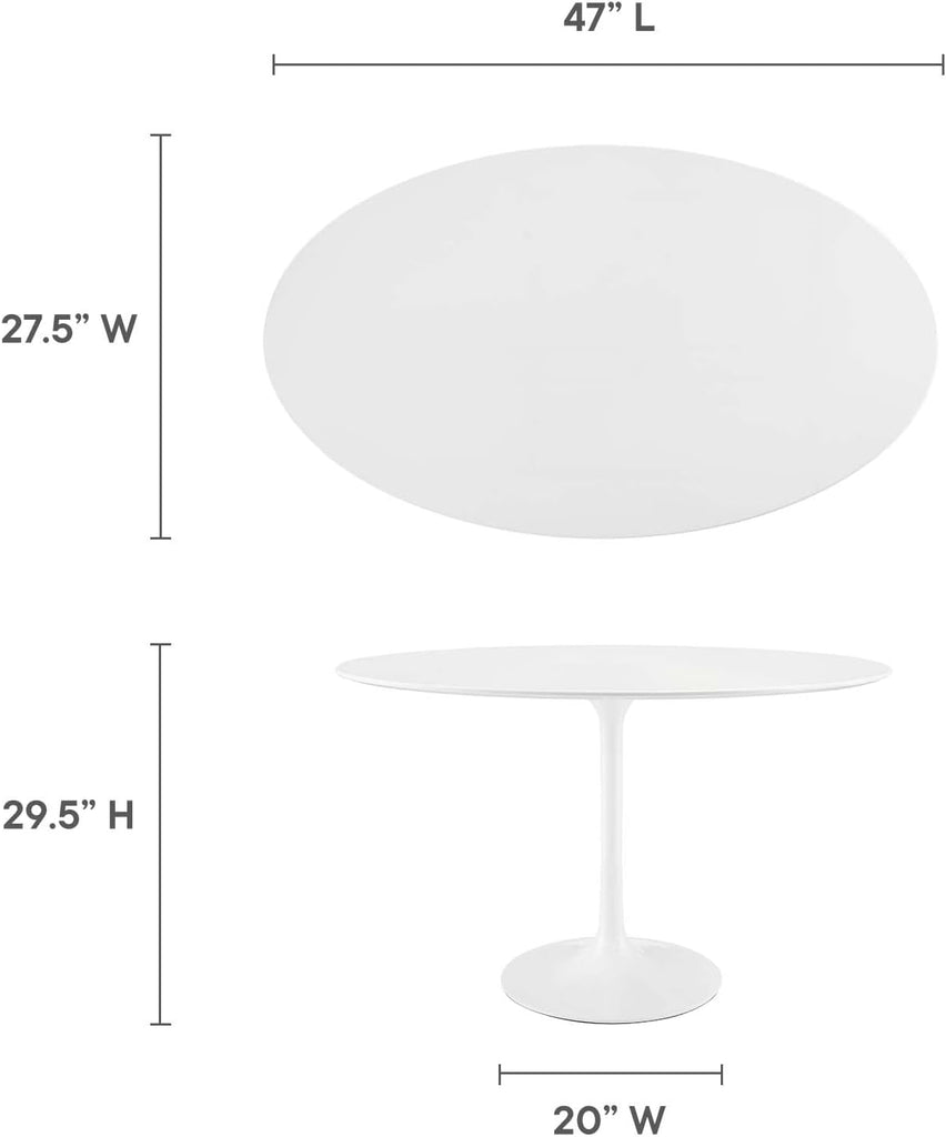 Inspired Saarinen Style Tulip Oval Pedestal Dining Table — White, 48″ Oval