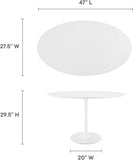 Lippa 48" Mid-Century Modern Dining Table with Oval Top and Pedestal Base in White